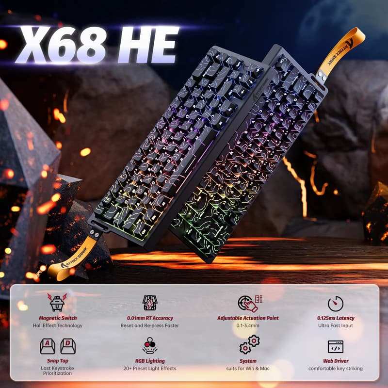 Teclado magnético Attack Shark X68HE Black Contour 2