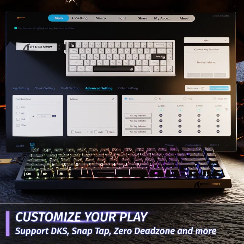 Teclado magnético Attack Shark X68HE Black Contour 6