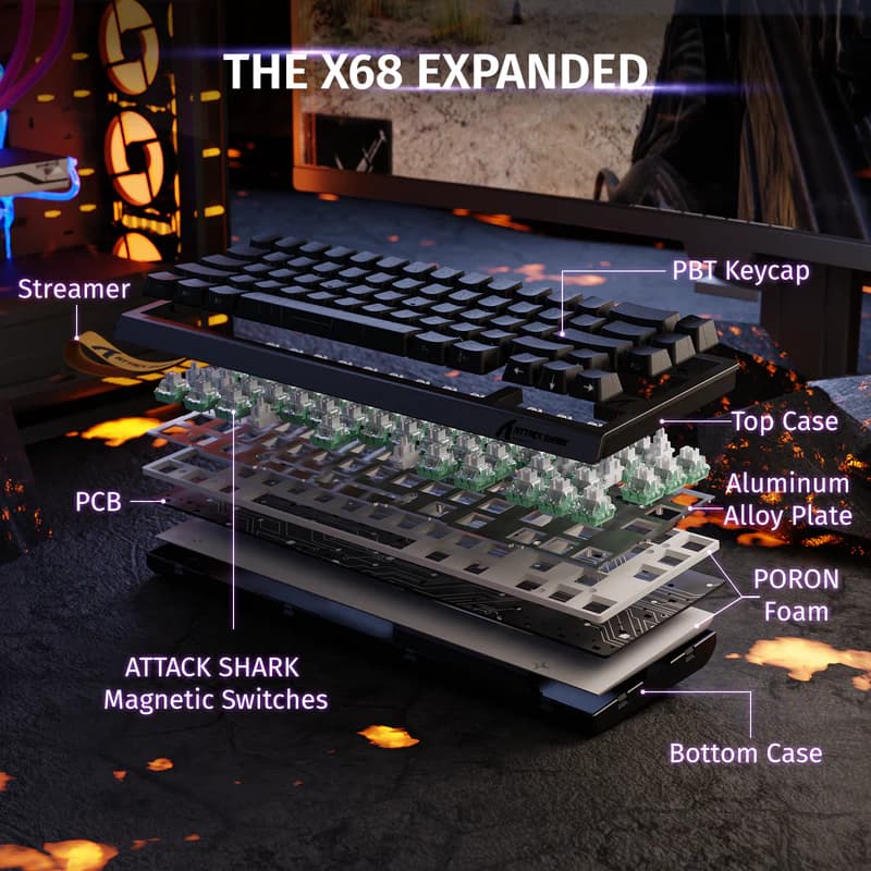 Teclado magnético Attack Shark X68HE Black Contour 9