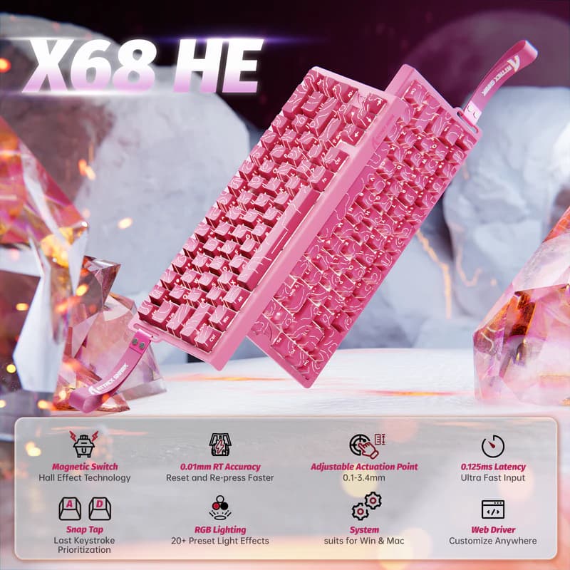 Teclado magnético Attack Shark X68HE Rose Red 2