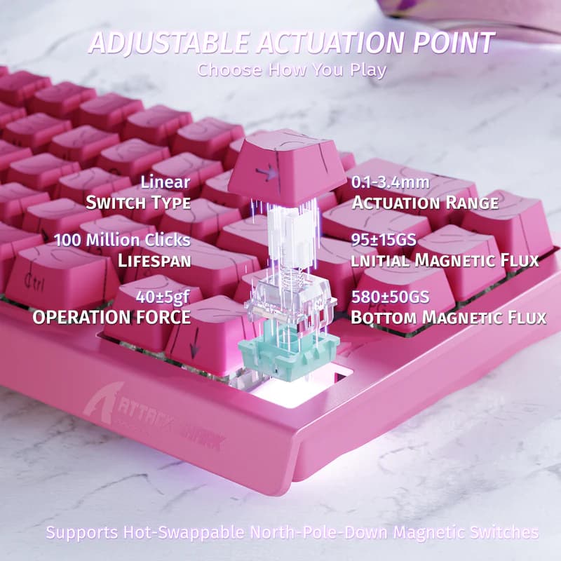 Teclado magnético Attack Shark X68HE Rose Red 4