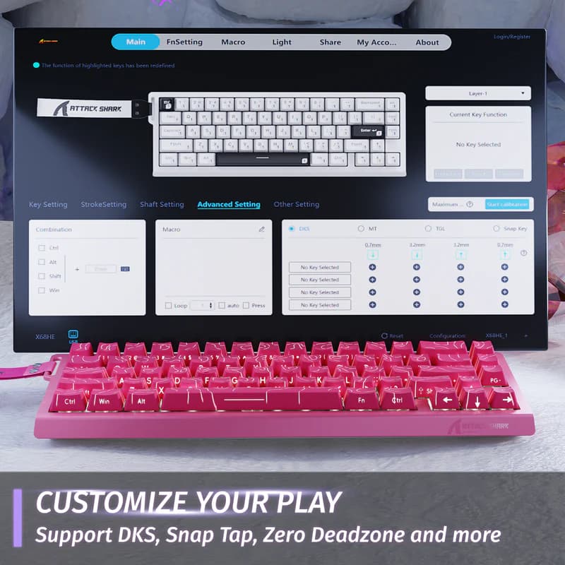 Teclado magnético Attack Shark X68HE Rose Red 6