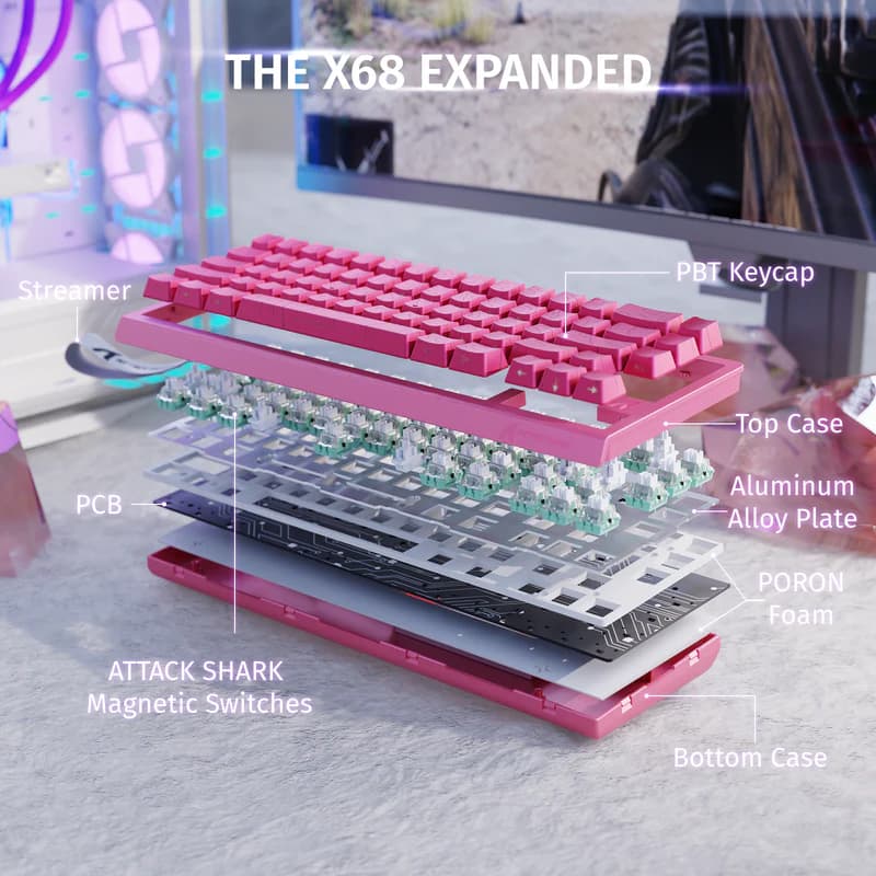 Teclado magnético Attack Shark X68HE Rose Red 9
