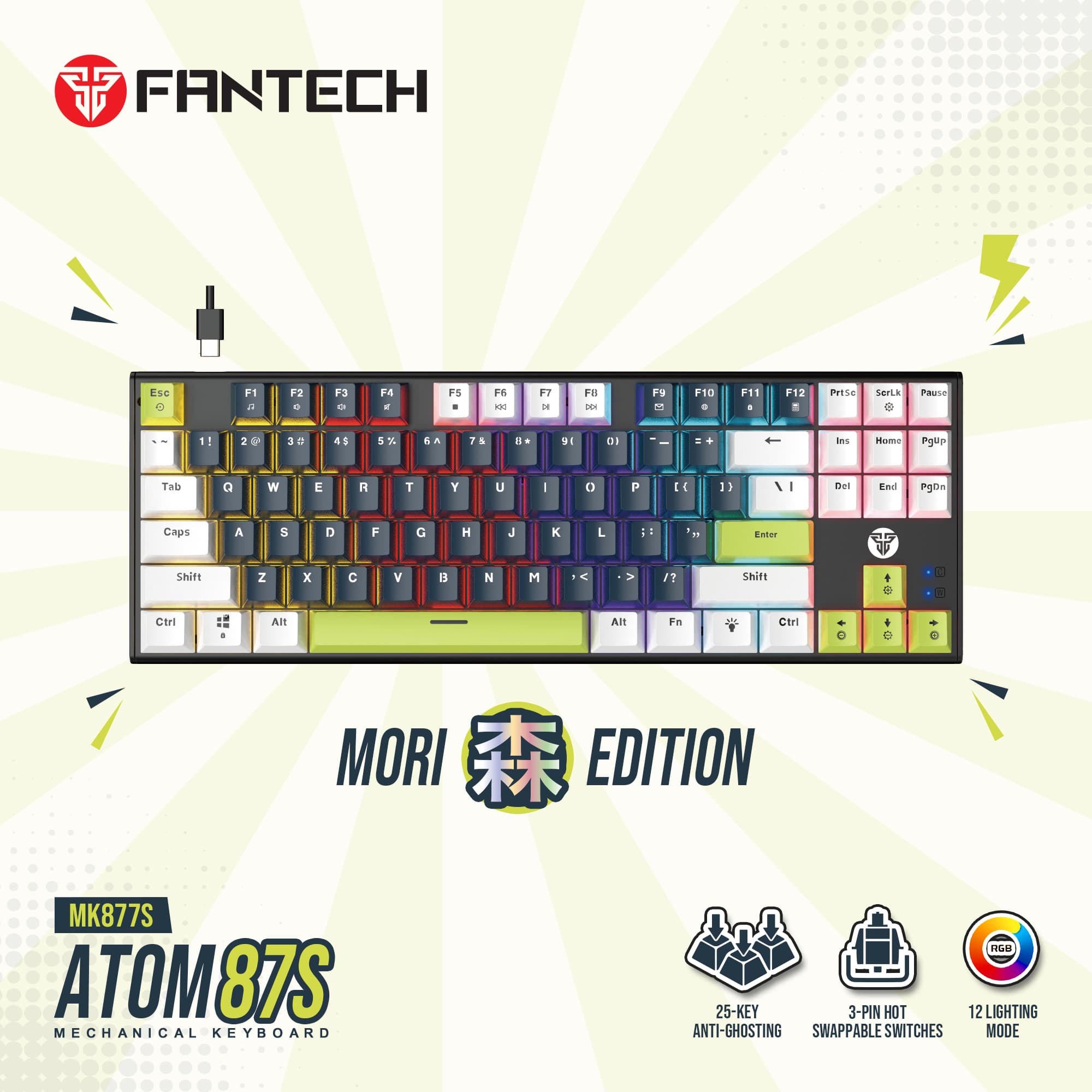 Teclado mecánico Fantech MK877s ATOM87s Mori Edition Blue Switch Taro 3